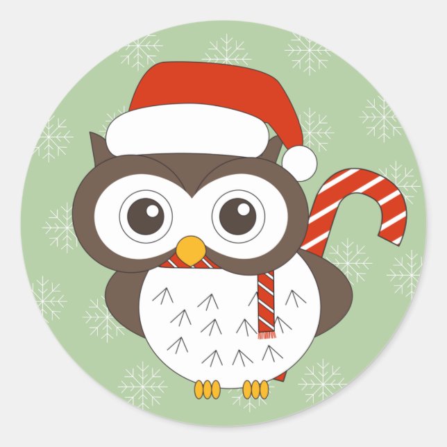illusima Candy Cane Owl Christmas Snowflakes Class Classic Round Sticker (Front)