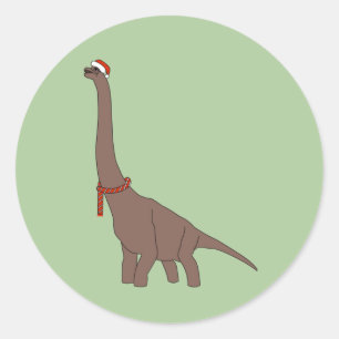 illusima Christmas Brown Long Neck Dinosaur Classic Round Sticker