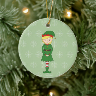 illusima Christmas Girl Elf Snowflakes Green Ceramic Ornament