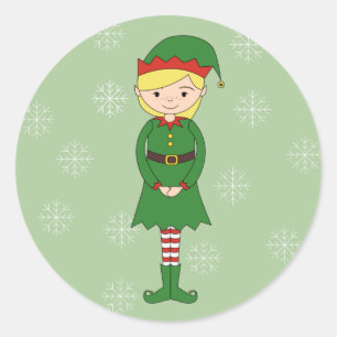 illusima Christmas Girl Elf Snowflakes Green Classic Round Sticker