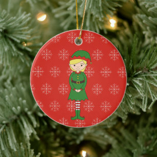illusima Christmas Girl Elf Snowflakes Red Ceramic Ornament