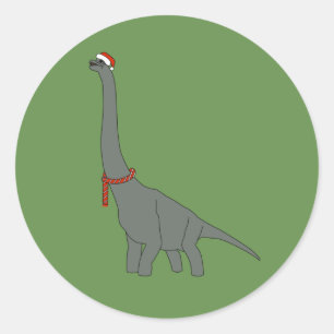 illusima Christmas Grey Long Neck Dinosaur  Classic Round Sticker