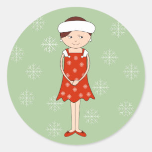 illusima Christmas Winter Girl Snowflakes Green Classic Round Sticker