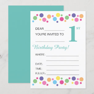 illusima Circles, Turquoise, 1st Birthday Party Invitation