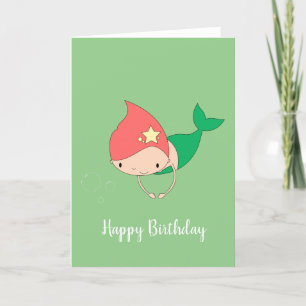 illusima Cotton Candy Mermaid Green Birthday Card