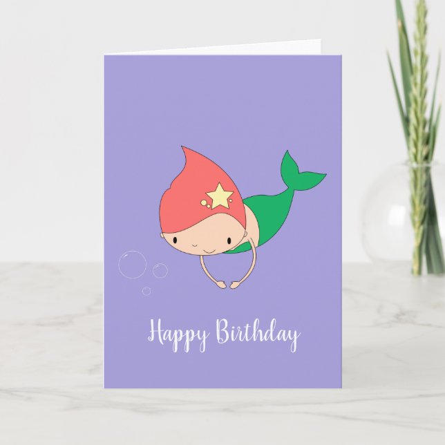 illusima Cotton Candy Mermaid Purple Birthday Card (Front)