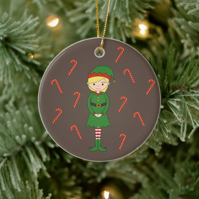 illusima Elf Girl Christmas Brown Special Ceramic Ornament (Tree)