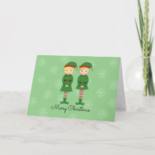 illusima Elves Christmas Snowflakes Light Green Holiday Card