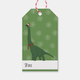 illusima Green Dinosaur Christmas Snowflakes Gift Tags