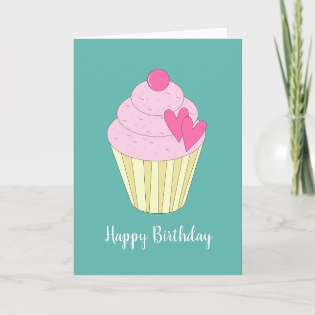 illusima Love Heart Cupcake Turquoise Birthday Card (Front)