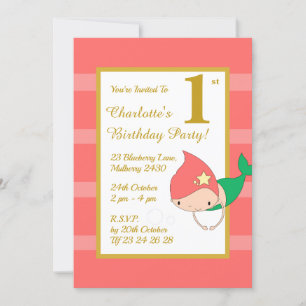 illusima Mermaid Gold Girls Birthday Party Invitation
