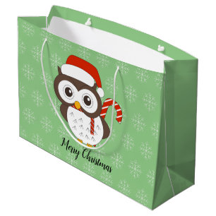 illusima Owl Christmas Snowflake Light Green Large Gift Bag