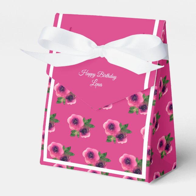 illusima Pink Flower Pattern Birthday Gift/ Favor Box (Front Side)