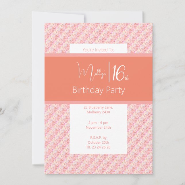illusima Pink Peach Tones Floral 16th Birthday Invitation (Front)