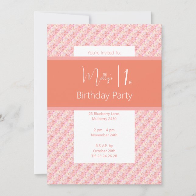 illusima Pink Peach Tones Floral 1st Birthday Invitation (Front)