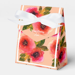 illusima Pink Red Flower Watercolor Birthday Gift/ Favor Box
