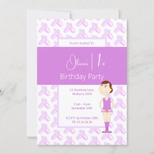 illusima Purple Ballerina Shoes 1st Birthday Invitation