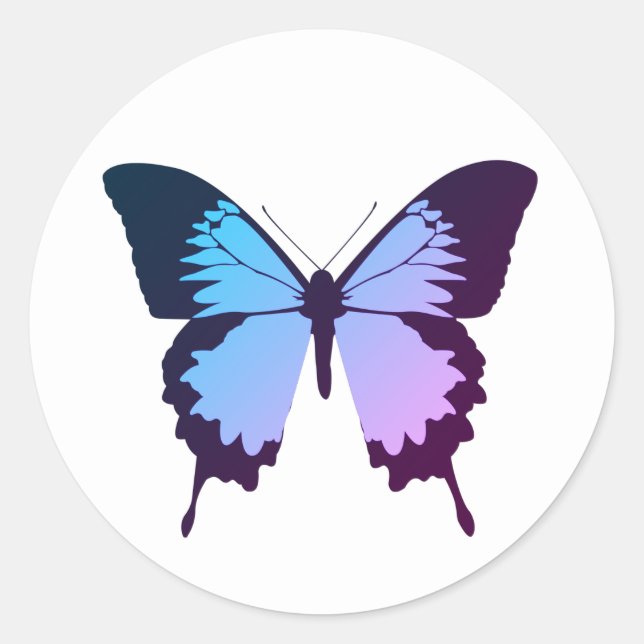 illusima Purple Blue Gradient Butterfly White Classic Round Sticker (Front)
