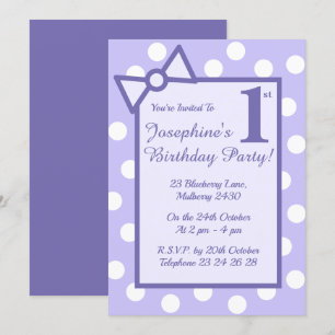 illusima Purple Bow & Spots Girls Birthday Party Invitation