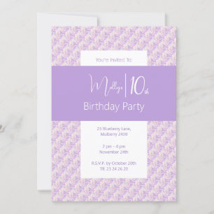 illusima Purple Floral Flowers Girls 10th Birthday Invitation