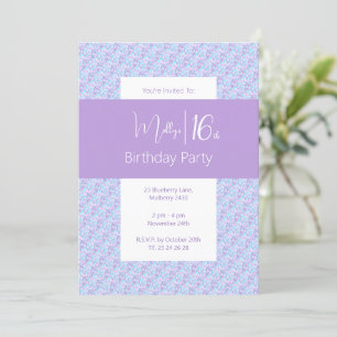 illusima Purple Floral Pattern Teens 16th Birthday Invitation