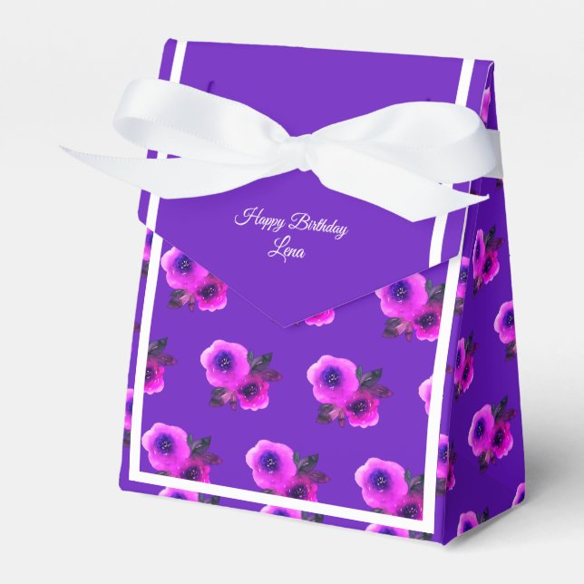 illusima Purple Flower Pattern Birthday Gift/ Favor Box (Front Side)