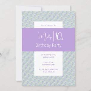 illusima Purple Green Floral Girls 10th Birthday Invitation