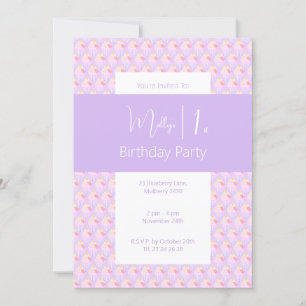 illusima Rainbow Cupcake Light Purple 1st Birthday Invitation
