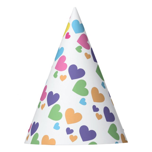 illusima Rainbow Love Hearts White Diagonal Party Hat (Front)