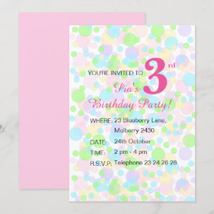 illusima Rainbow Pastel Dots Girls Pink Birthday Invitation