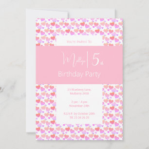 illusima Rainbow Pink Orange Love Hearts Birthday Invitation