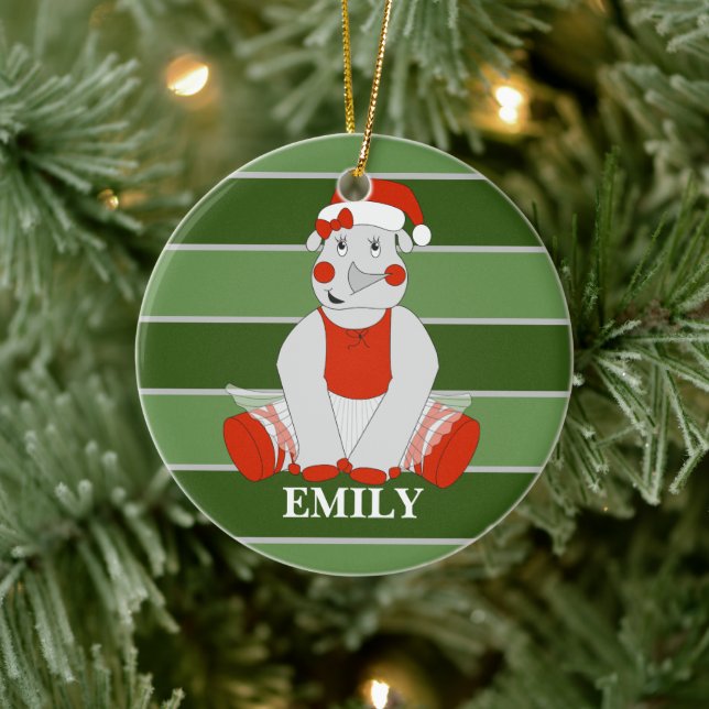 illusima Rhino Personalized Christmas Ceramic Ornament (Tree)