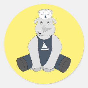 illusima Rhino Sailor Yellow Classic Round Sticker