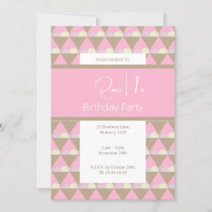 illusima Strawberry Vanilla Ice-cream 1st Birthday Invitation