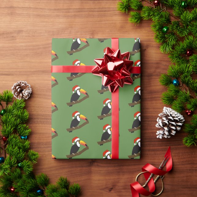 illusima Toucan Christmas Green Wrapping Paper (Holiday Gift)