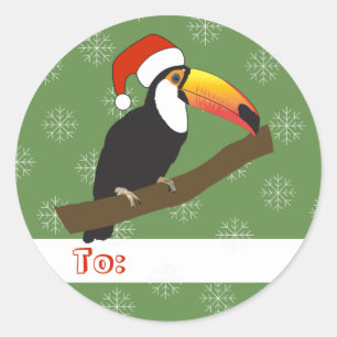 illusima Toucan Christmas Snowflakes Green Classic Round Sticker