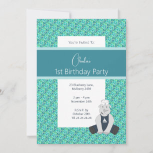 illusima Turquoise Sailor Rhino Birthday Party Invitation