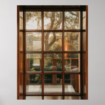 Illusion of sunset tree view through fake window