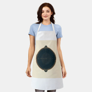 Illustrate a gravity-themed emblem displaying the  apron