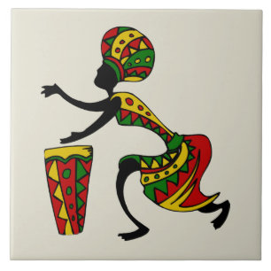 Illustrated African Drummer Tile
