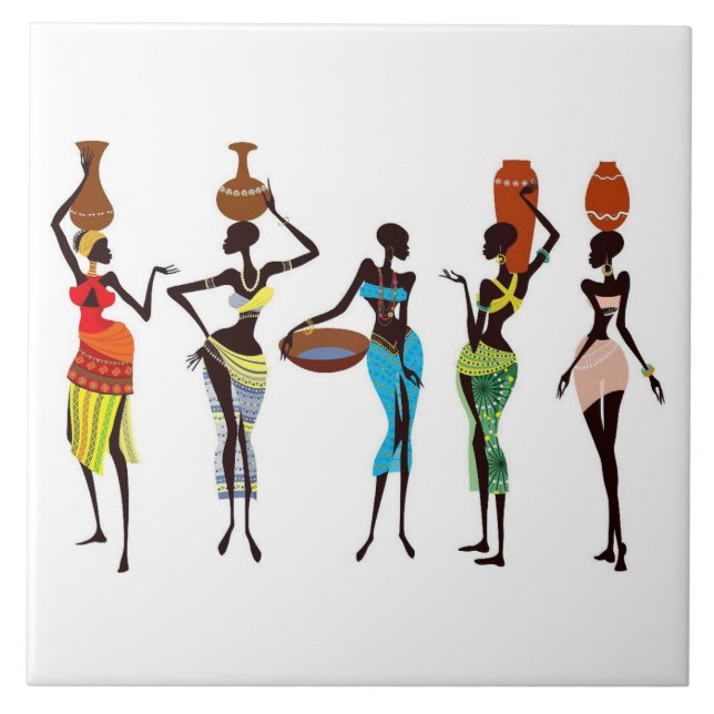 Illustrated African women background Tile (Front)