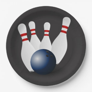 Illustrated balling bowl and pins paper plate