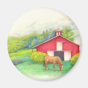 Illustrated barn with horse magnet