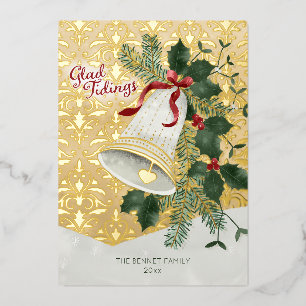 Illustrated Bell Christmas Gold Foil Holiday Card