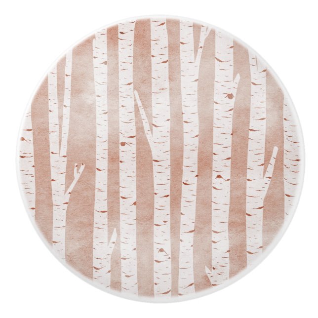 Illustrated Birch Trees Ceramic Knob (Front)