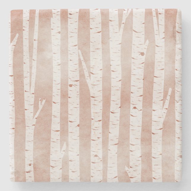 Illustrated Birch Trees Stone Coaster (Front)