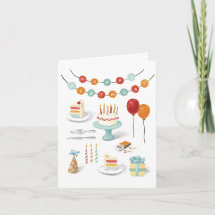 Illustrated Birthday Cake Birthday Greeting Card