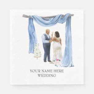Illustrated Black Couple Wedding Napkins