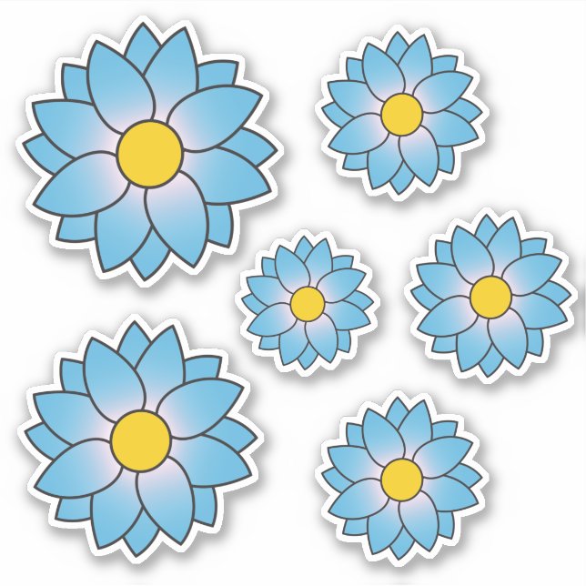 Illustrated Blue Flower Multiple Size Sticker (Front)
