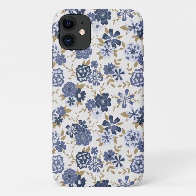 Illustrated Blue Vector Flowers Vines Botanical Case-Mate iPhone Case (Back)